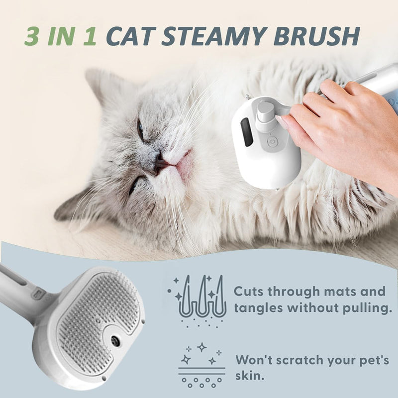Fresh Fur Shower Brush, 3 In 1 Self Cleaning Pet Spray Hair Removal Comb, Pet Steamy Shower Brush + Bathing Solution, Removes Loose Hair & Reduces Shedding, for Long & Short Haired Pets (White) White - PawsPlanet Australia