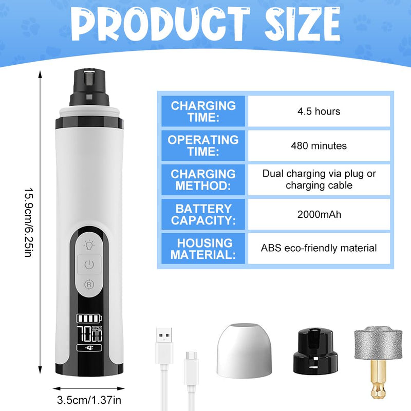 Silent Groom Pro Nail Grinder, Cordless Dog Claw Grinders with LED Light and 3 Speeds, 2000mAh USB Rechargeable Dog Nail Trimmer, Electric Nail File for Dogs Cats Thick Nails (1Pcs+2 Heads)