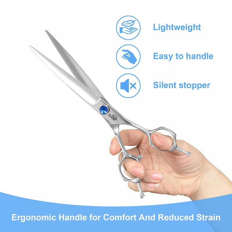 7" Dog Grooming Scissors, Premium Stainless Steel Pet Straight Shears for Dogs, Cats, and Small Animals, Sharp for Grooming Thick Hair Blue Straight - PawsPlanet Australia