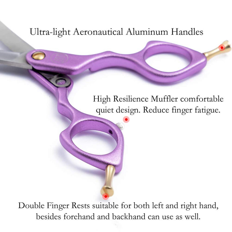 Moontay 6.0" Professional Straight Pet Grooming Scissor, Dog Cat Grooming Shear/Scissor with Ultra-Light Aeronautical Aluminum Handle, 440C Japanese Stainless Steel Pet Grooming Shear, Purple 6.0" Straight Cutting Scissor - PawsPlanet Australia