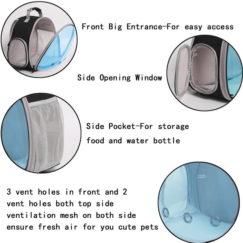 Bearded Dragon Travel Backpack with Harness and Leash Set,Lizard Backpack Travel Carrier,Space Capsule Clear Bubble Window Astronaut Reptile Carrier Backpack, Airline Approved Black/Blue Backpack+LSH Grey - PawsPlanet Australia