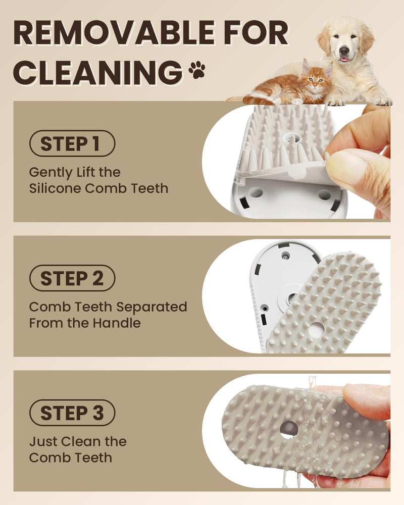 Cat Steam Brush for Shedding, Pet Steam Brush for Cats and Dog, 4 in 1 Rechargeable Cat Hair Brush, Spray Anti-Static, Massage, Cleaning, Shedding & Combing All In One, for Long & Short Haired Pets! White