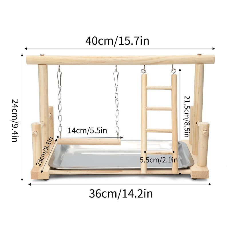 Natural Wood Bird Playground Parrot Perch Playstand Play Gym Stand Playpen Perches Ladder Swing Platform with Toys Exercise Playgym for Luonfels,Budgie,Cockatiels,Conures,Parakeets,Lovebird
