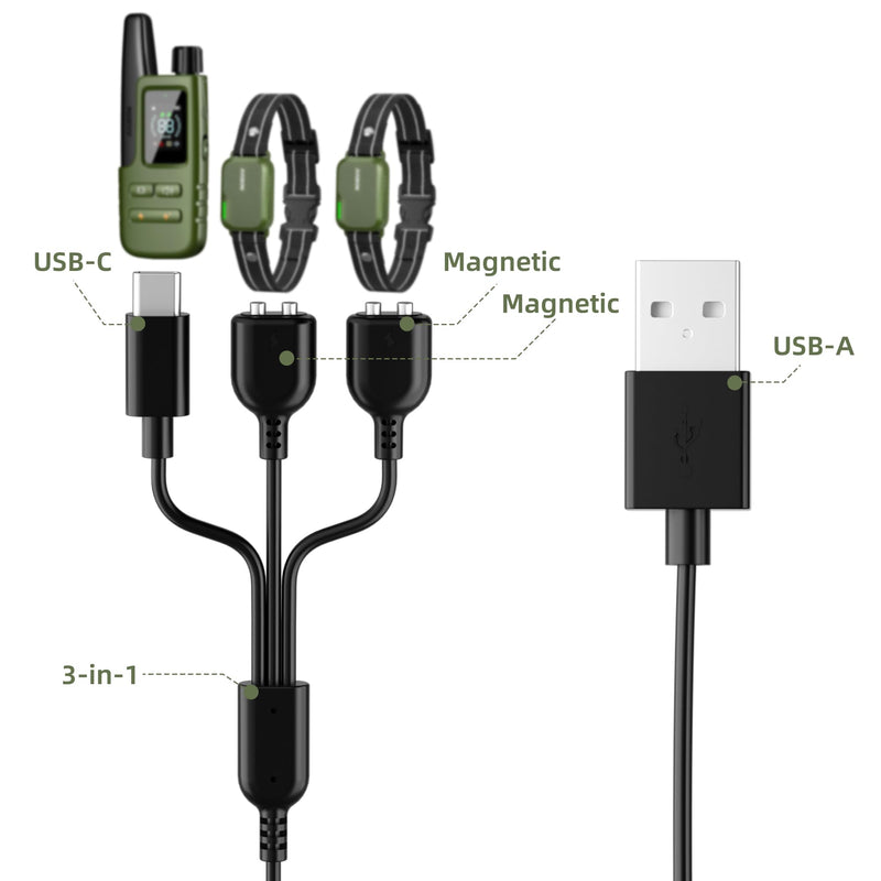 Dog Shock Collar Charger Cord for Jugbow DT-61 Dog Training Collar, 3-in-1 USB C and 2X Magnetic Bark Collar Charging Cable for Dogs - PawsPlanet Australia