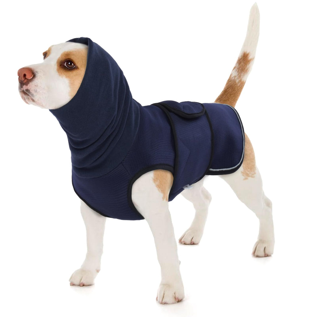 Lelepet Dog Shirt with Dog Ear Cover for Anxiety Relief,Breathable Dog Shirts,Shirts for Dogs with Dog Calming Hood,Dog T-Shirt with Reflective Strips,Dog Vest Dog Shirts for Small Medium Large Dogs L Navy Blue