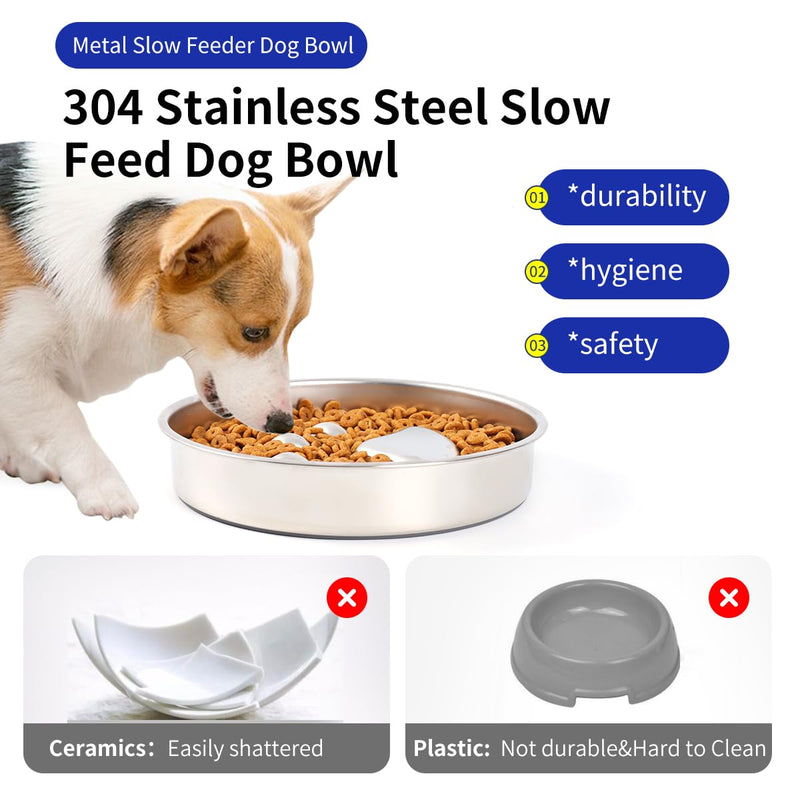 Slow Feeder Dog Bowls, 304 Stainless Steel Metal Dog Bowl Slow Feeder, Suction Cup Anti Flip Dog Food Bowl,2X Non-Slip,2-4 Cups, for Small & Medium Breed Claw Print 2 Cups/ 1.6" Deep (Max 4Cups) - PawsPlanet Australia