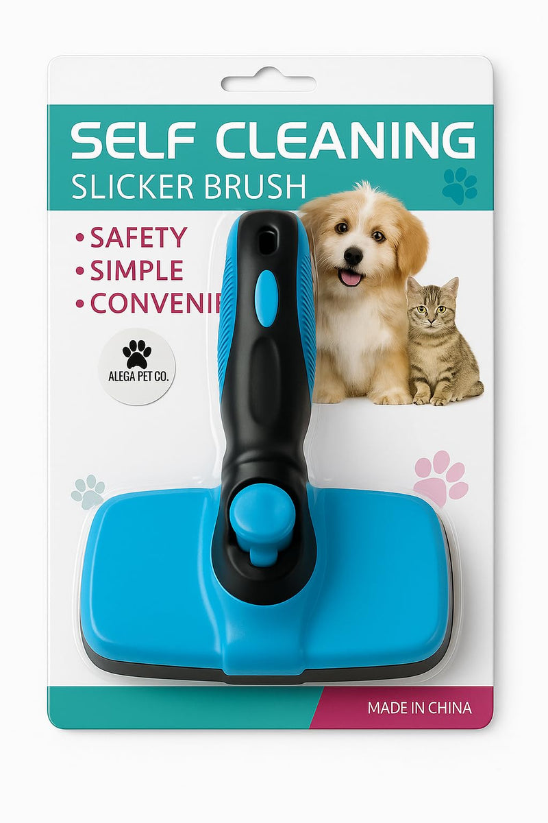 Self-Cleaning Pet Grooming Brush for Dogs & Cats – Gentle Silicone Tips Remove Loose Hair, Mats & Tangles – Comfortable Anti-Slip Grip - PawsPlanet Australia