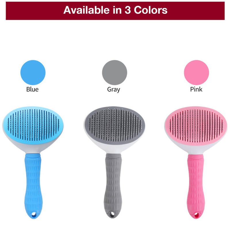 Self Cleaning Slicker Brush with massage particles, suitable for cats, dogs with long and short fur, Gray - PawsPlanet Australia