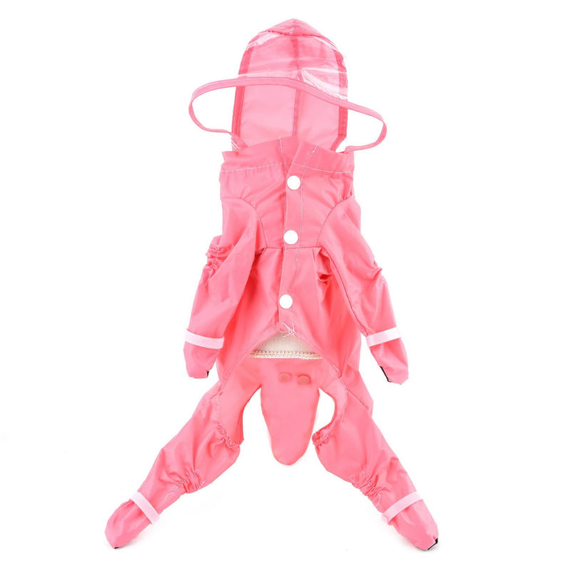 SMALLLEE_LUCKY_STORE Cute Raincoat for Small Dogs with Hood and Boots Detachable Tail Puppy Botton Down Rain Jacket Full Boby 4 leg Jumpsuit Waterproof Lightweight Clothes,Pink,XL XL pink