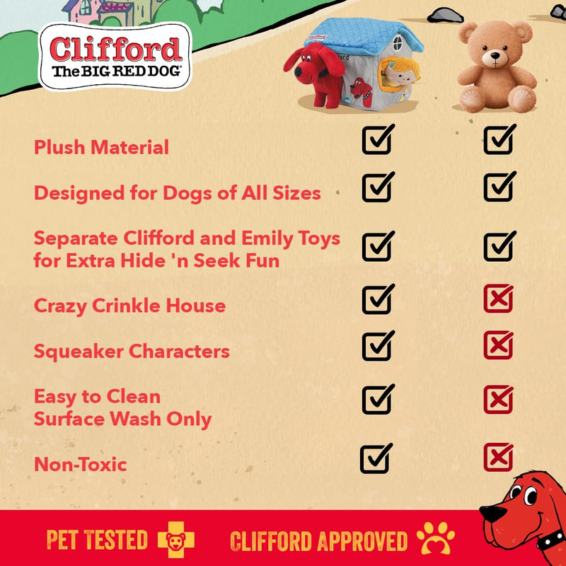 Clifford® Cozy House Puzzle Toys for Dogs | Hide and Seek Mentally Stimulating Toys for Dogs | 7.9" Plush Dog Toy, Extra Characters, Squeakers, Crazy Crinkle Fun - PawsPlanet Australia