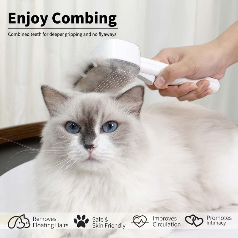 Marchul 2-in-1 Cat Grooming Brush, Cat Brushes with Release Button & Deshedding Dematting Rake, Grooming Comb Tool for for Long or Short Haired Pets, Reduce Shedding, Remove Knots and Massage, White - PawsPlanet Australia