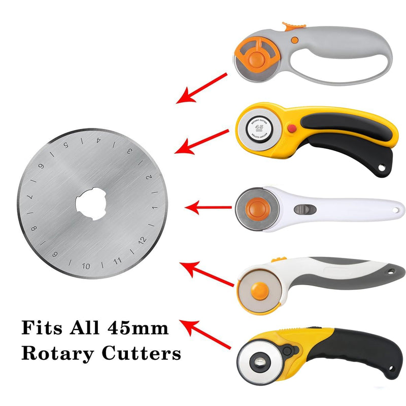 HEADLEY TOOLS 45mm Rotary Cutter Blades 10 Pack Fits Olfa, Fiskars, Replacement Rotary Blade for Arts Crafts Quilting Scrapbooking Sewing, Sharp and Durable 45mm 10pcs