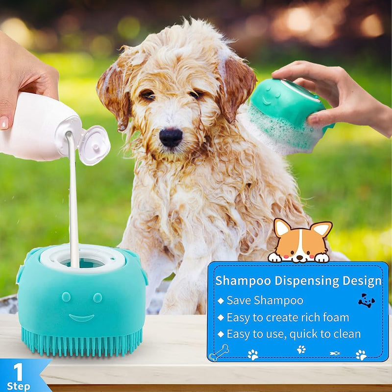 3PCS Dog Bath Brush, Dog Shampoo Brush Dog Scrubber for Bath, No Slipping Pet Shower Grooming Massaging Washing Brush with Adjustable Ring Handle for Short & Long Haired Dogs/Cats (Blue) Blue - PawsPlanet Australia