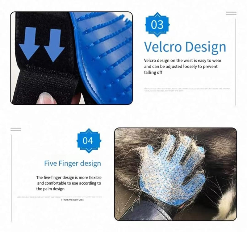 Efficient pet hair removal gloves, gentle pet beauty glove brush, shedding gloves, massage gloves, gentle shedding cat brush, very suitable for dogs and cats with long and short hair (1 pair) (blue) blue