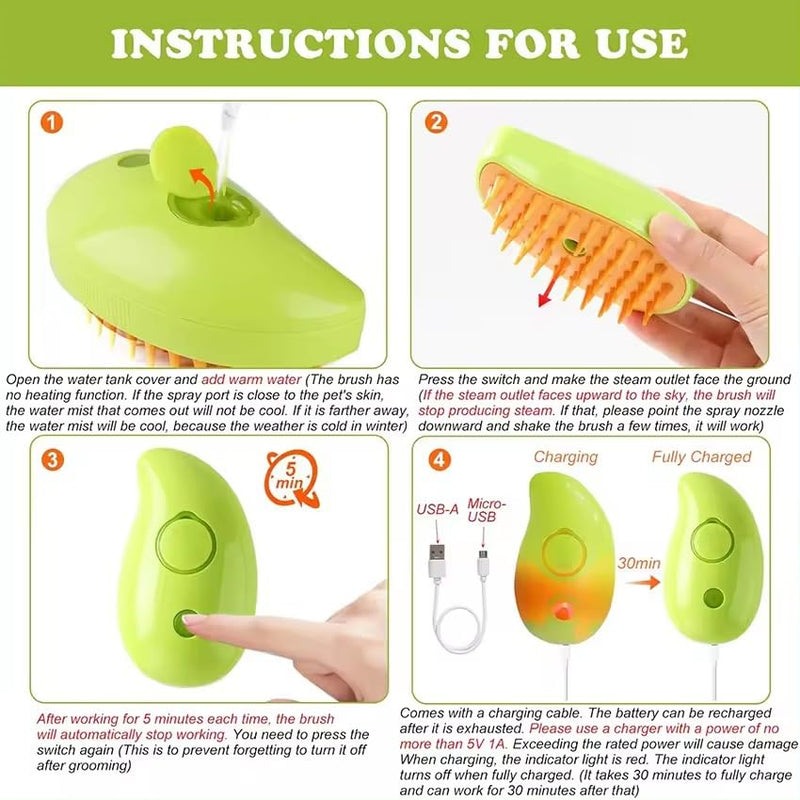 Cat Steam Brush for Shedding, 3 in 1 Rechargeable Cat Brush with Steam, Silicone Pet Brush for Removing Loose Hair, Massage, Cleaning, Grooming Brush for Cat and Dog - PawsPlanet Australia