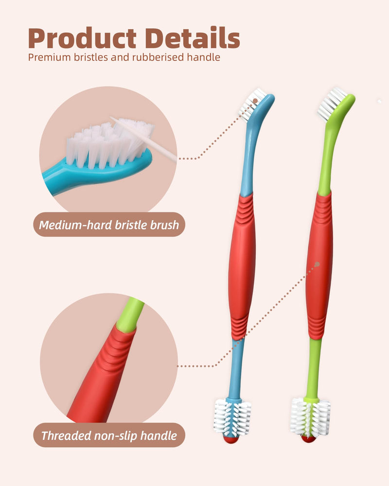 2PCS Double Headed Dog Toothbrush, Dual Ended 360 Degree Cat Teeth Cleaning Products, Dental Cleaning with Dog Toothpaste and Plaque Remover (Blue *2) Blue *2