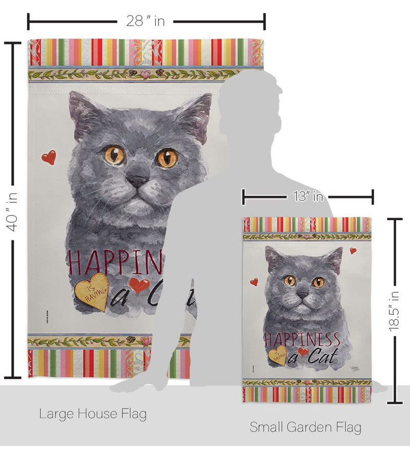 Breeze Decor Blue British Short Hair Happiness Garden House Flag-Set Cat Kitten Meow Spoiled Paw Fur Pet Nature Farm Animal Creature Banner Small Yard Gift Double-Sided, Made in USA - PawsPlanet Australia