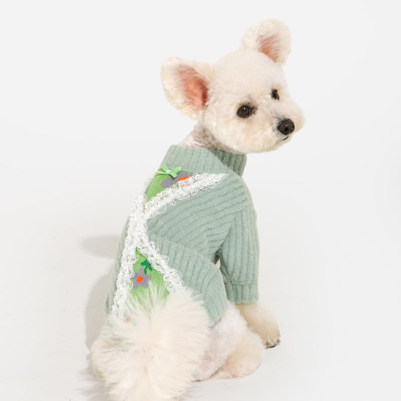 Pinkaholic New York Elodie Cute Winter Mock Neck Shirt Flat Vertical Ribs Pattern for Small and Medium Dogs, Light Mint, Medium Lt.Mint - PawsPlanet Australia