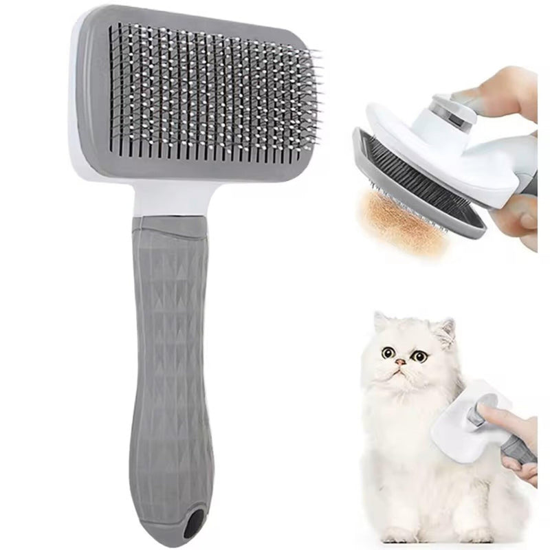Generic Pet Grooming Brush, Gray - Self Cleaning Dematting Comb for Cats and Dogs, Bristles with Massage Particles, Ergonomic Handle Design, Easy to Use, for Long or Short Hair Breeds, Stainless Steel - PawsPlanet Australia
