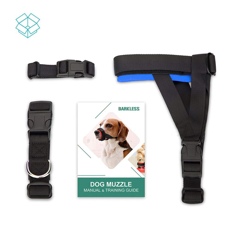 BARKLESS Dog Muzzle for Small Medium Large Dogs Stop Biting and Chewing Breathable Adjustable Soft Pad Blue