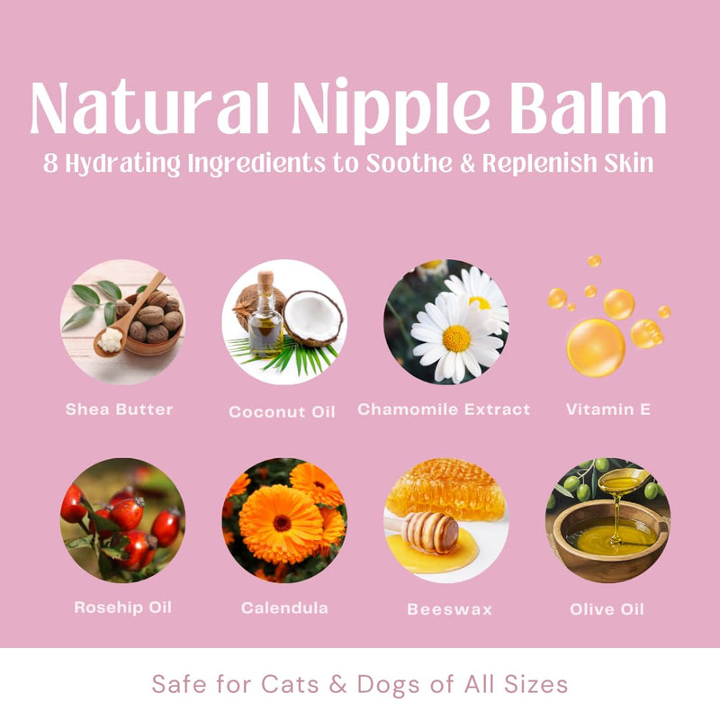 Nipple Soothing Balm for Nursing Dogs & Cats – Lick-Safe, Lanolin-Free, All-Natural Nipple Butter – Soothes Chapped & Cracked Skin – Coconut Oil, Shea Butter, Vitamin E, 2.11 oz - PawsPlanet Australia
