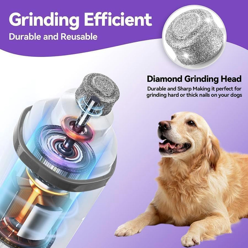 Dog Nail Grinder Quiet- Ultra-Quiet Dog & Cat Nail Grinder with LED Light & Battery Display & Upgrade Grinding Head - Painless Nail Trimmer for Small to Large Pets, Thick Nails, and Sensitive Paws White - PawsPlanet Australia