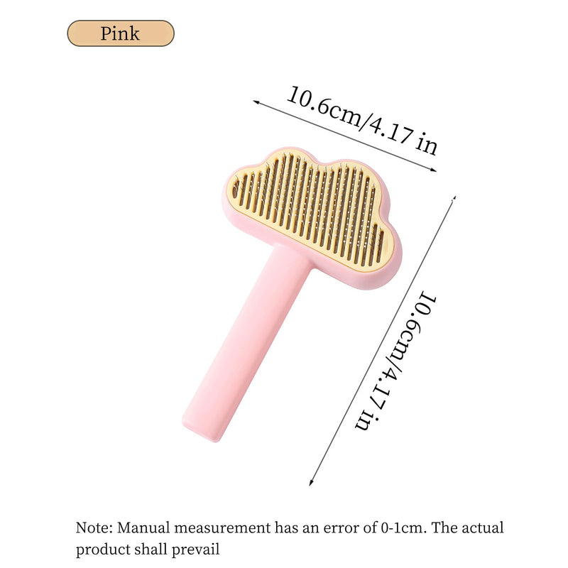 Adorable Cloud-Shaped Universal Pet Grooming Brush for Dogs and Cats - One-Click Hair Removal, Safe Rounded Pin Design - Ideal for Shedding Tool of Long and Short Haired Pets (Pink) Pink