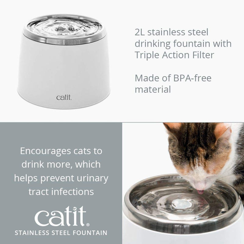 Catit Fresh & Clear Stainless Steel Cat Water Fountain, 50023 64 fl. oz. - PawsPlanet Australia