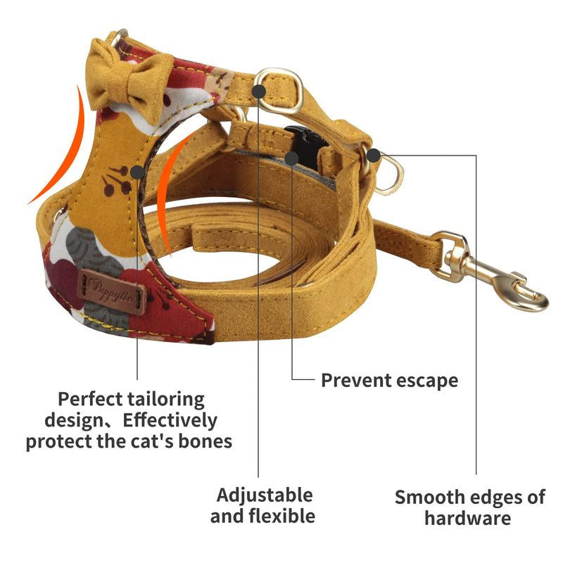 Cat Harness Leash for Walking Soft Adjustable Escape Proof Ultra Light Breathable Cat Vest for Kitten or Cats,Yellow,XS