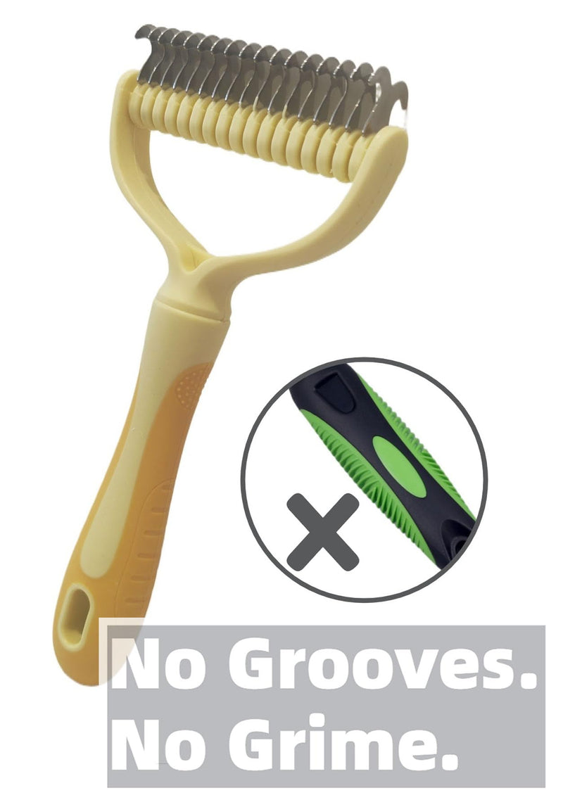 Dematting Comb for Dogs/Cats, 2-Sided Undercoat Detangler Brush for Shedding, Matted Hair & Fur Remover, Painless Pet Grooming Rake with Non-Slip Handle (Yellow,Large) Yellow Large