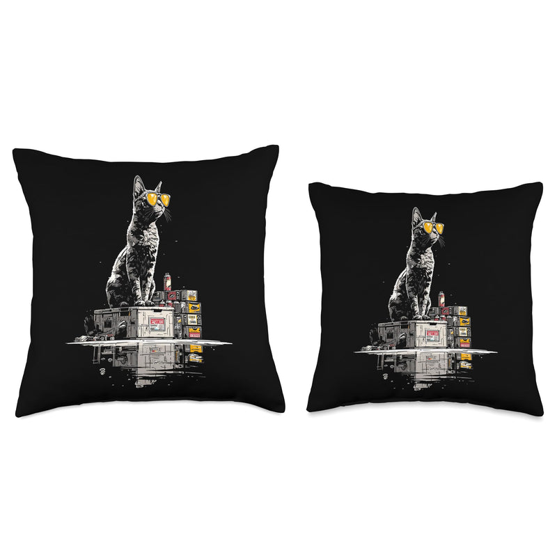 Cat Lover Pet Sunglasses Animal Artwork Cool Funny Throw Pillow 16x16