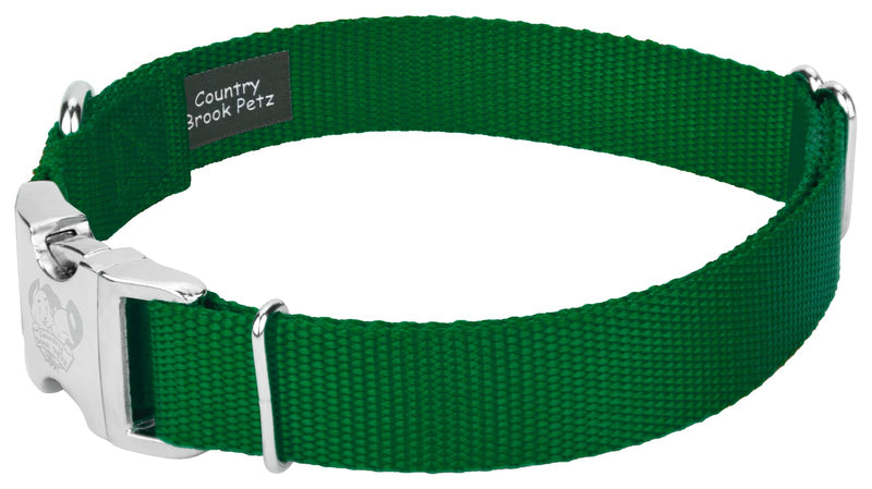 Country Brook Petz Premium Nylon Dog Collar with Metal Buckle for Small Medium Large Breeds - Vibrant 30+ Color Selection (Medium, 3/4 Inch, Christmas Green) Medium (Pack of 1) - PawsPlanet Australia