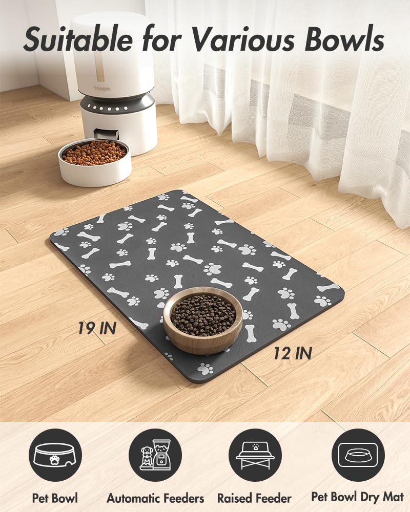 Pet Feeding Mat-Absorbent Dog Food Mat-Dog Mat for Food and Water-No Stains Quick Dry Dog Water Dispenser Mat-Pet Supplies-Dog Placemat Dog Water Bowl for Messy Drinkers 12"X19" Dark Grey 12"X19" - PawsPlanet Australia