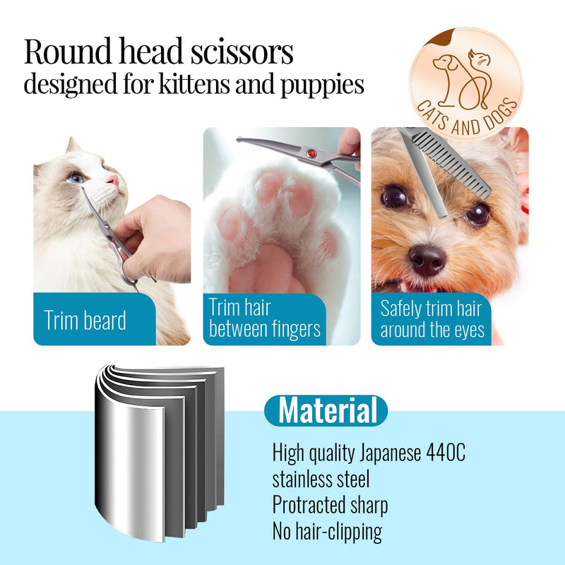 4.5" Dog Grooming Scissors - 2pcs Curved Scissors & Thinning Shears for Small Dog, Cat Face & Paws - Japan 440C (2Kit) 2Pcs Kit (Curved+Thinning) 4.5 inch - PawsPlanet Australia