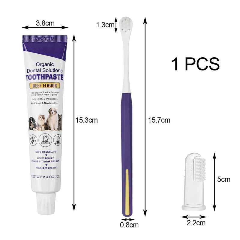 Dental care dog set, toothbrush for dogs and cats, dog toothpaste against tartar, with toothbrush, toothpaste and dog toothbrush, finger toothbrush, removes plaque and bad breath, beef flavor Blue Version