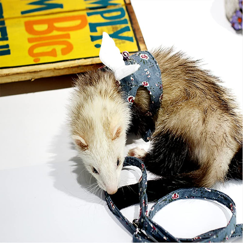 HAICHEN TEC Ferret Harness and Leash - Soft Mesh Small Pet Harness with Wings and Safe Bell, No Pull Comfort Padded Vest for Ferret, Guinea Pigs, Chinchilla and Similar Small Animals Blue - PawsPlanet Australia