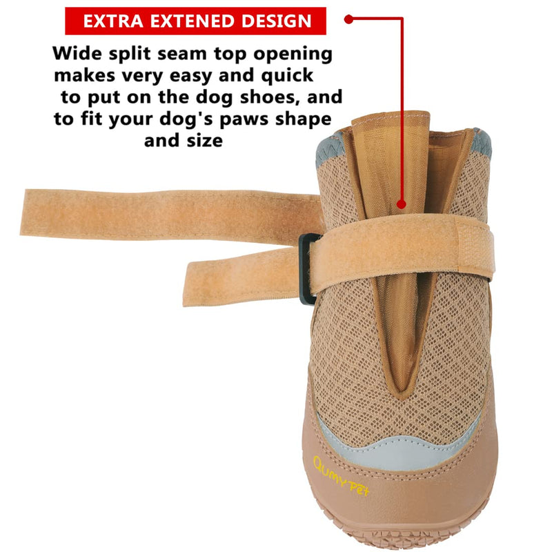 QUMY 4PCS Dog Boots for Large Dogs, Medium Dog Shoes & Paw Protectors for Hot Pavement, Summer Heat Protection, Mesh Breathable Nonslip Dog Booties for Hardfloors, Walking Running Hiking Khaki Size 6 Size 6: 2.6''x3.0''(W*L) for 52-65 lbs - PawsPlanet Australia