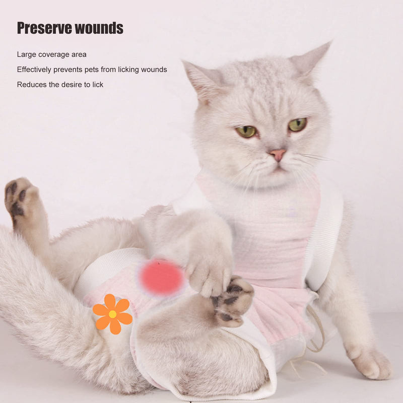 Acouto Cat Recovery Suit for Licking, Breathable Gauze Cotton Cat Recovery Bandage Suit for Postoperative Surgery (S) S