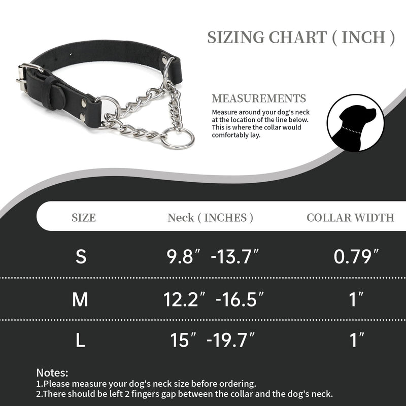 Leather Martingale Dog Collar No Pull Design Limited Stainless Steel Chain Cinch Training Dog Collar Adjustable Training No Slip Dog Collar for Large Dogs(Black Neck 15"-19.7") Black Large( Neck 15"-19.7", Width 1") - PawsPlanet Australia