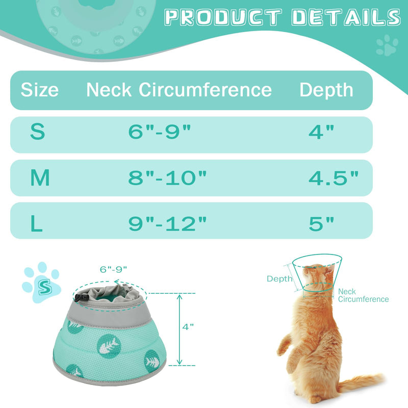 Cat Cone Collar Soft to Stop Licking After Surgery Cat Recovery Collar for Small Large Cats Adjustable Elizabethan Collar Green S(Neck 5"-9") - PawsPlanet Australia