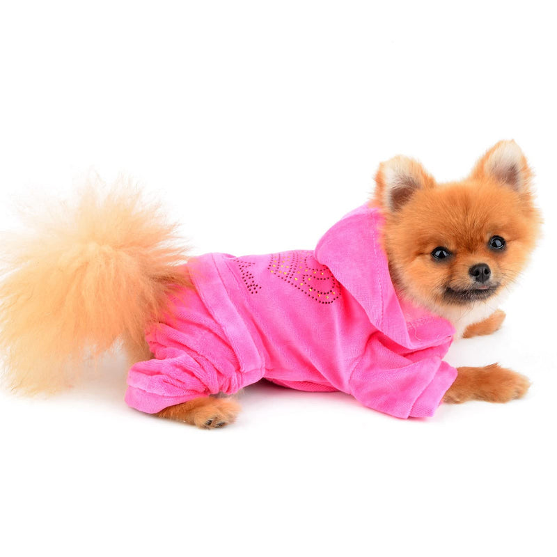 SMALLLEE_LUCKY_STORE Pet Clothes for Small Dog Cat Soft Velvet Crown Jumpsuit Coat Hooide Pajamas Tracksuit Pink L L(Chest:20.5" Back:13",fit 11-15lbs) - PawsPlanet Australia