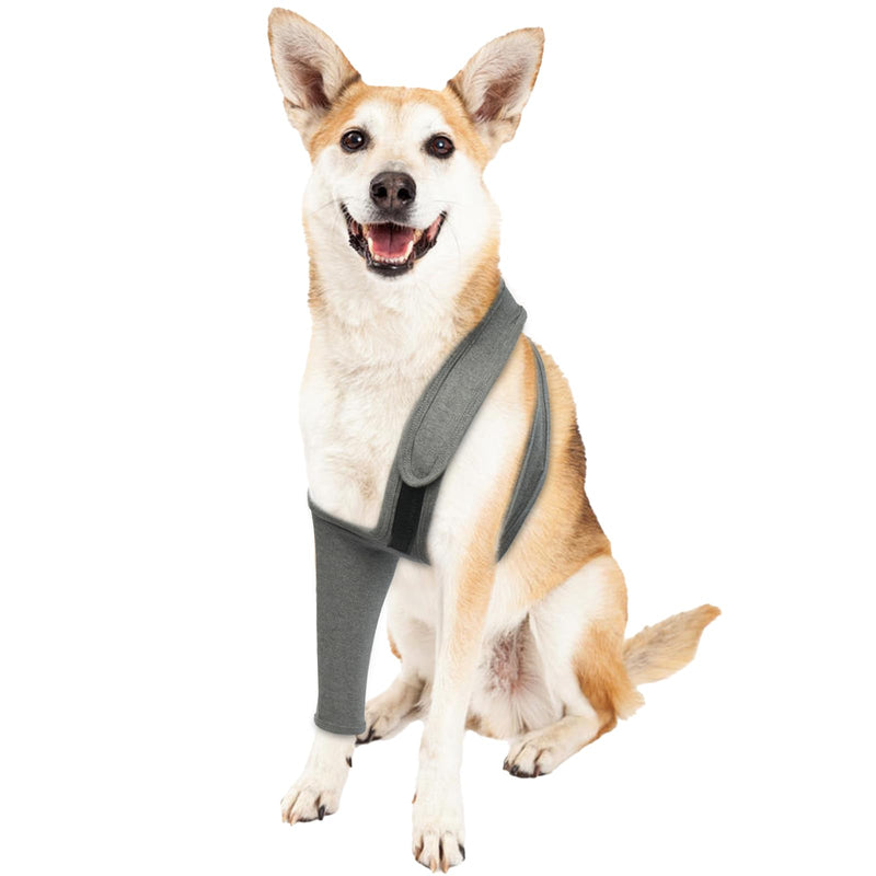 ROZKITCH Dog Surgery Recovery Sleeve Front Right Left Leg, Pet Prevent Licking Wound Elbow Brace Protector, Dog Recovery Suit Cone Collar Alternative for Sprain ACL CCL Arthritis Joint Care Grey L L(Chest Girth:21.2"-26.7")