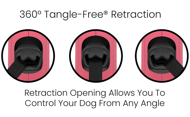 TUG Monochrome 360° Tangle-Free Retractable Dog Leash | 16 ft Strong Nylon Tape (Large, Pink) Large, 16 ft