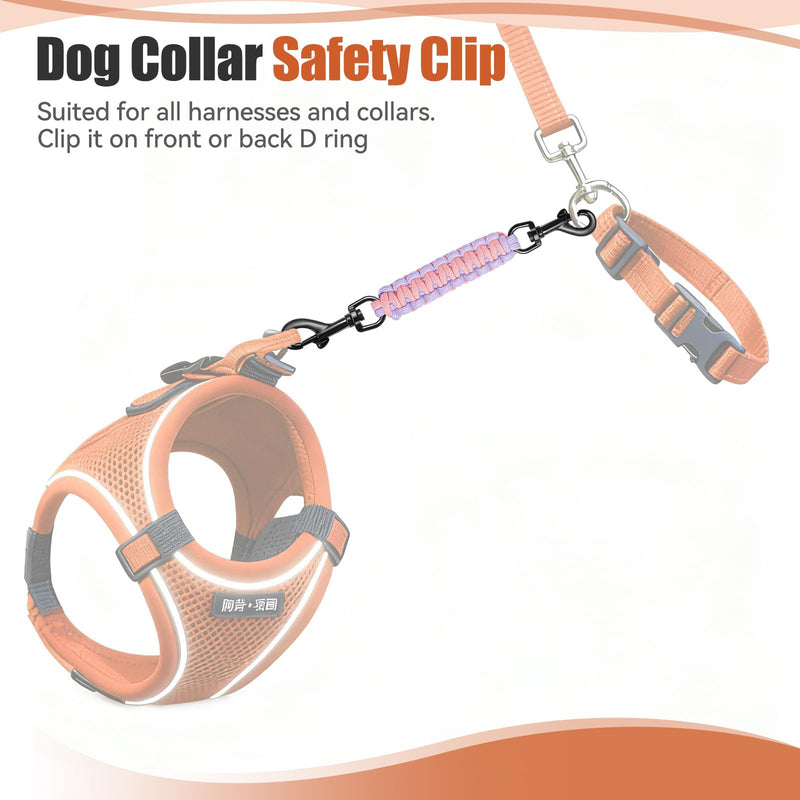 Dog Collar Safety Clip with Dual Clasps,Handmade Backup Safety Strap for Dog Harness, Collars and No Pull Harness Connectors (Pink & Light Purple) Pink & Light Purple