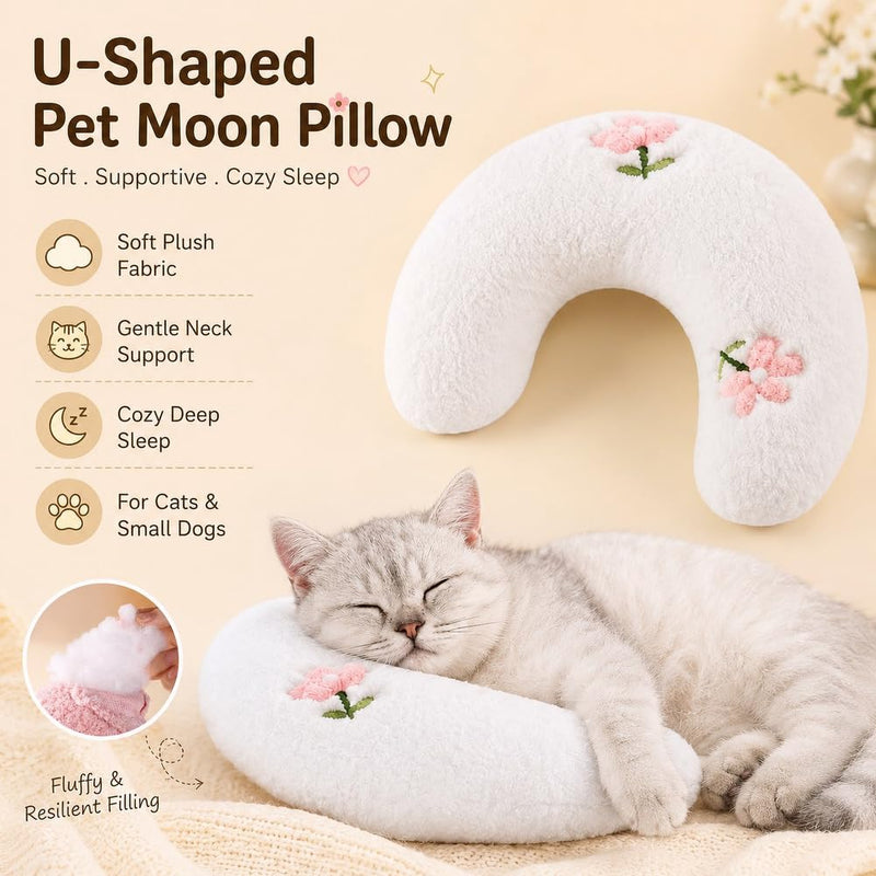 Cat Pillow Half Donut Cuddler, Ultra Soft Fluffy Calming, Machine Washable for Sleeping, Joint Relief, Nap Comfort and Travel, White