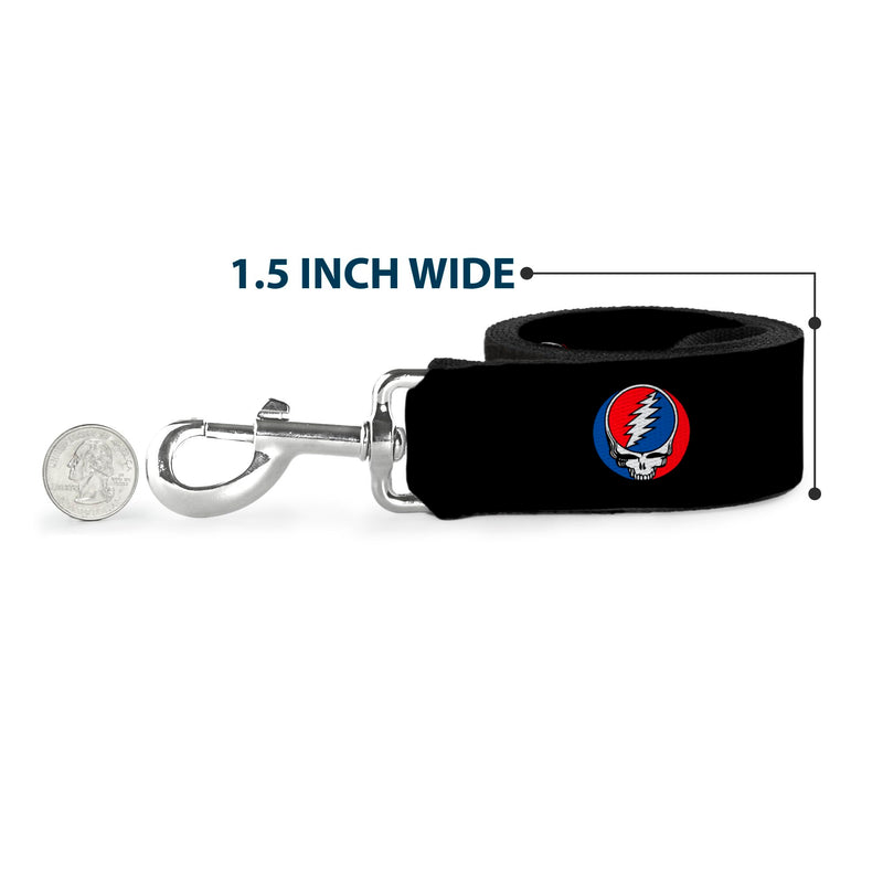 Grateful Dead Pet Leash, Dog Leash, Steal Your Face Repeat Black Color, 6 Feet Long 1.5 Inch Wide 6 Feet Long - 1.5" Wide - PawsPlanet Australia