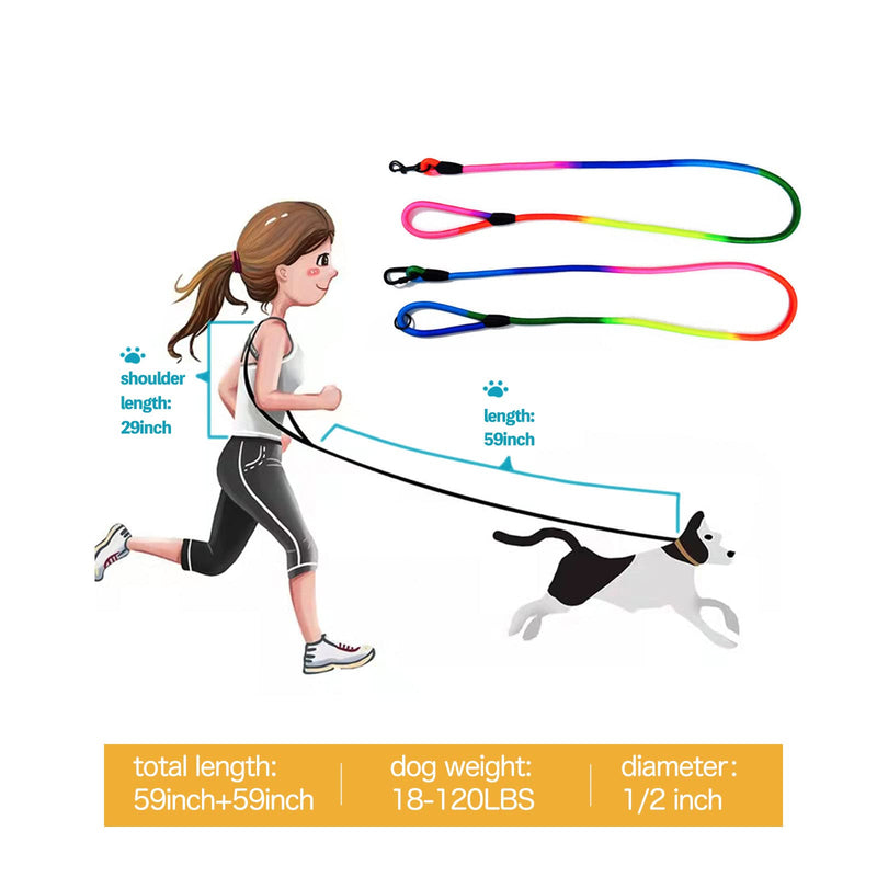 Hands Free Dog Leash 9.8ft Rope Crossbody Dog Leash Reflective for Large Medium Small Dogs Walking, Jogging and Running，Dog Training Leash (Rainbow, 9.8Ft) Rainbow - PawsPlanet Australia