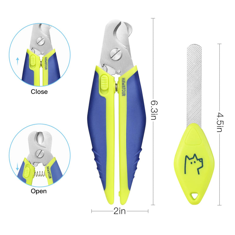 Dog Nail Clippers with Nail File, Professional Pet Nail Trimmers with Safety Guard, Avoid Over Cutting, Grooming Razor for Medium and Large Dog and Cat, Blue Yellow - PawsPlanet Australia