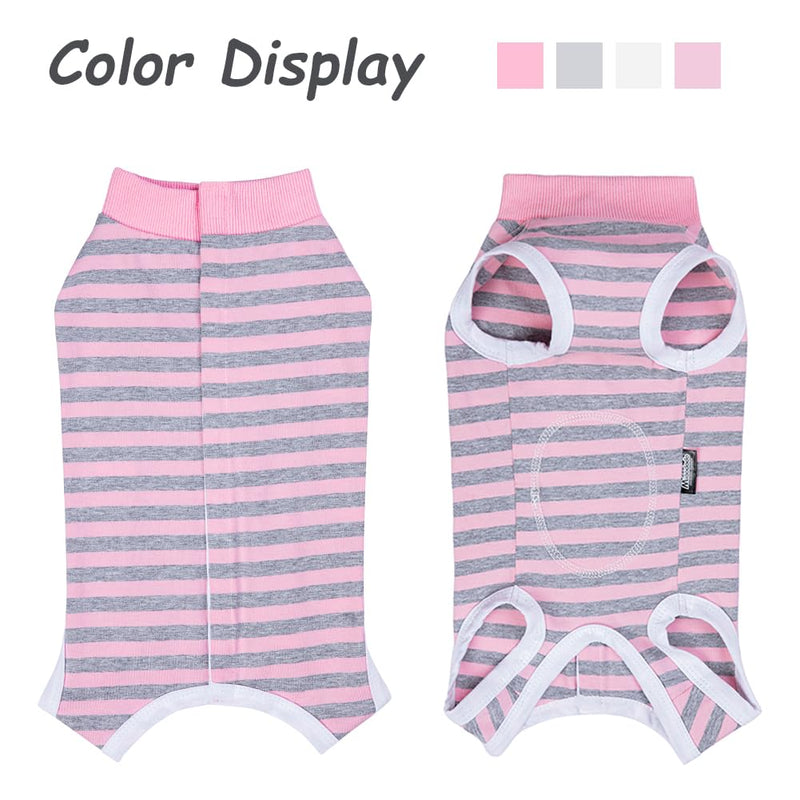 Dog Surgery Recovery Suit,Female Male Puppy Shirt,Dog Spay Neuter Onesie,E-Collar Cone Alternative,Abdominal Wound Protector,Prevent Licking Wound(Pink Gray Stripe-l) L pink - PawsPlanet Australia