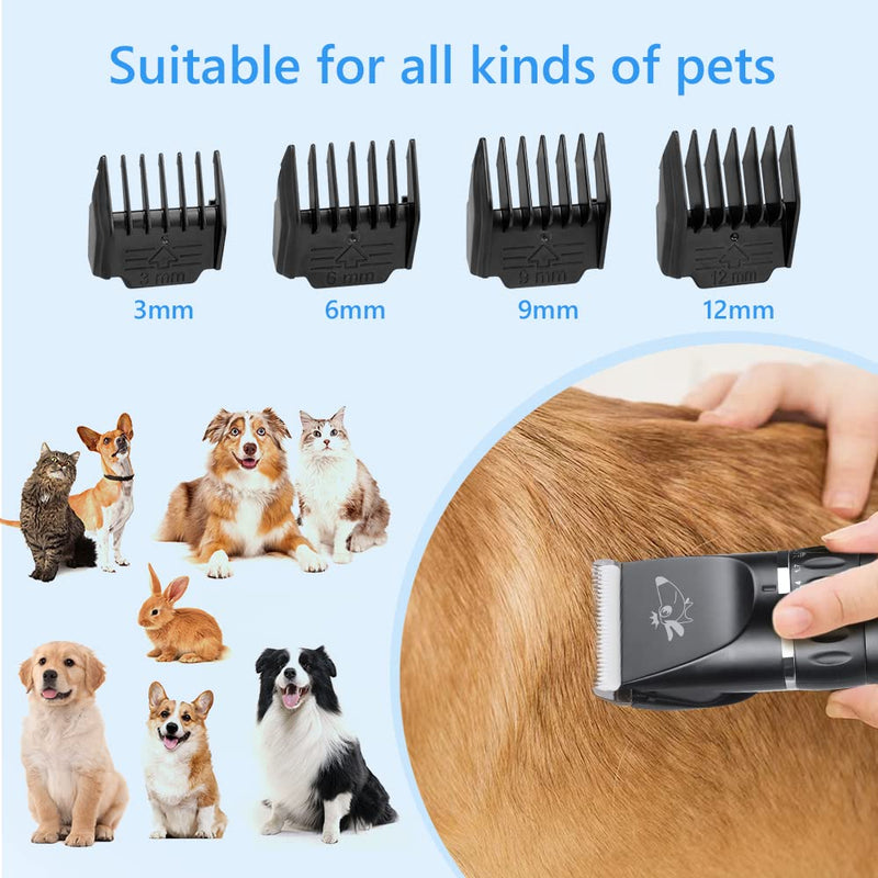 Dog Clippers, Professional Dog Grooming Clippers Kit, Low Noise Rechargeable Cordless Dogs Grooming Clipper, Electric Pet Clipper Hair Trimmer for Dogs, Cats and Other Animals, Black